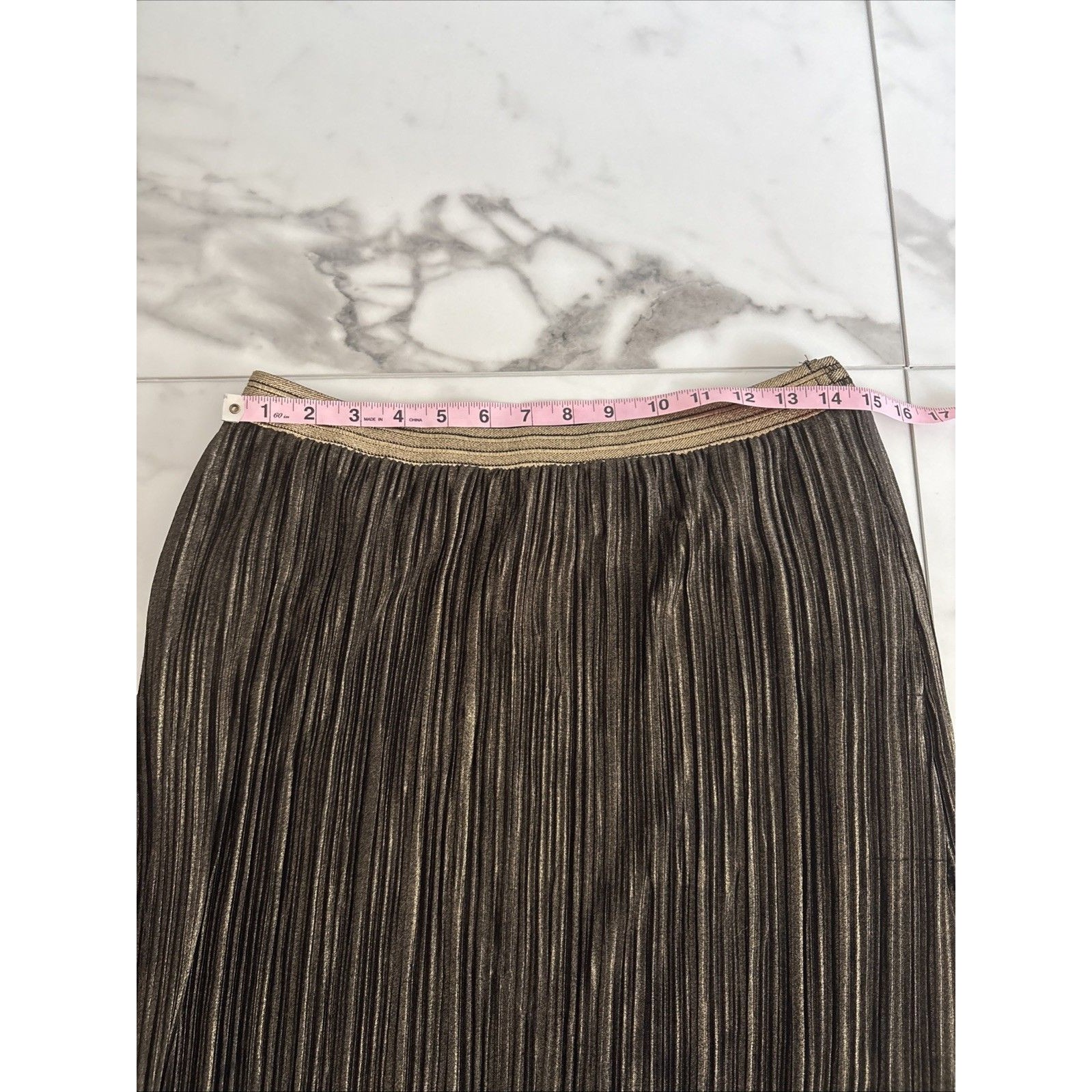 Skies Are Blue Metallic Pleated Gold Bronze Accordian Shimmer Maxi Skirt — image 7 of 8